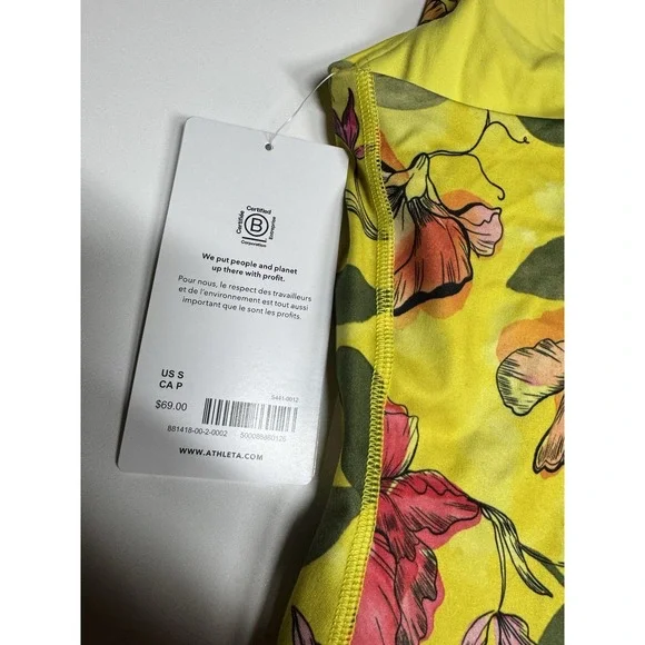 Athleta Conscious Support Iris Floral Yellow Racerback Athletic Top Small New - Picture 4 of 8